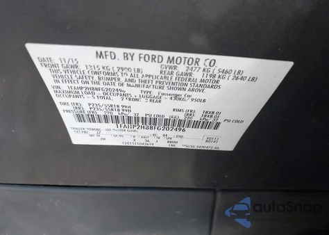 2015 Ford Taurus Sel from USA, damaged, VIN 1FAHP2H88FG202496